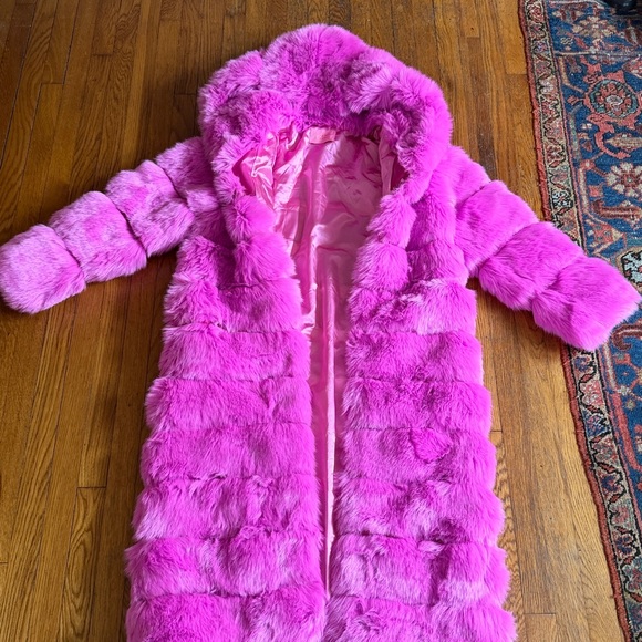 AZALEA WANG Faux Fur Panel Hooded Trench Coat Pink XL RARE SOLD OUT - Picture 5 of 8